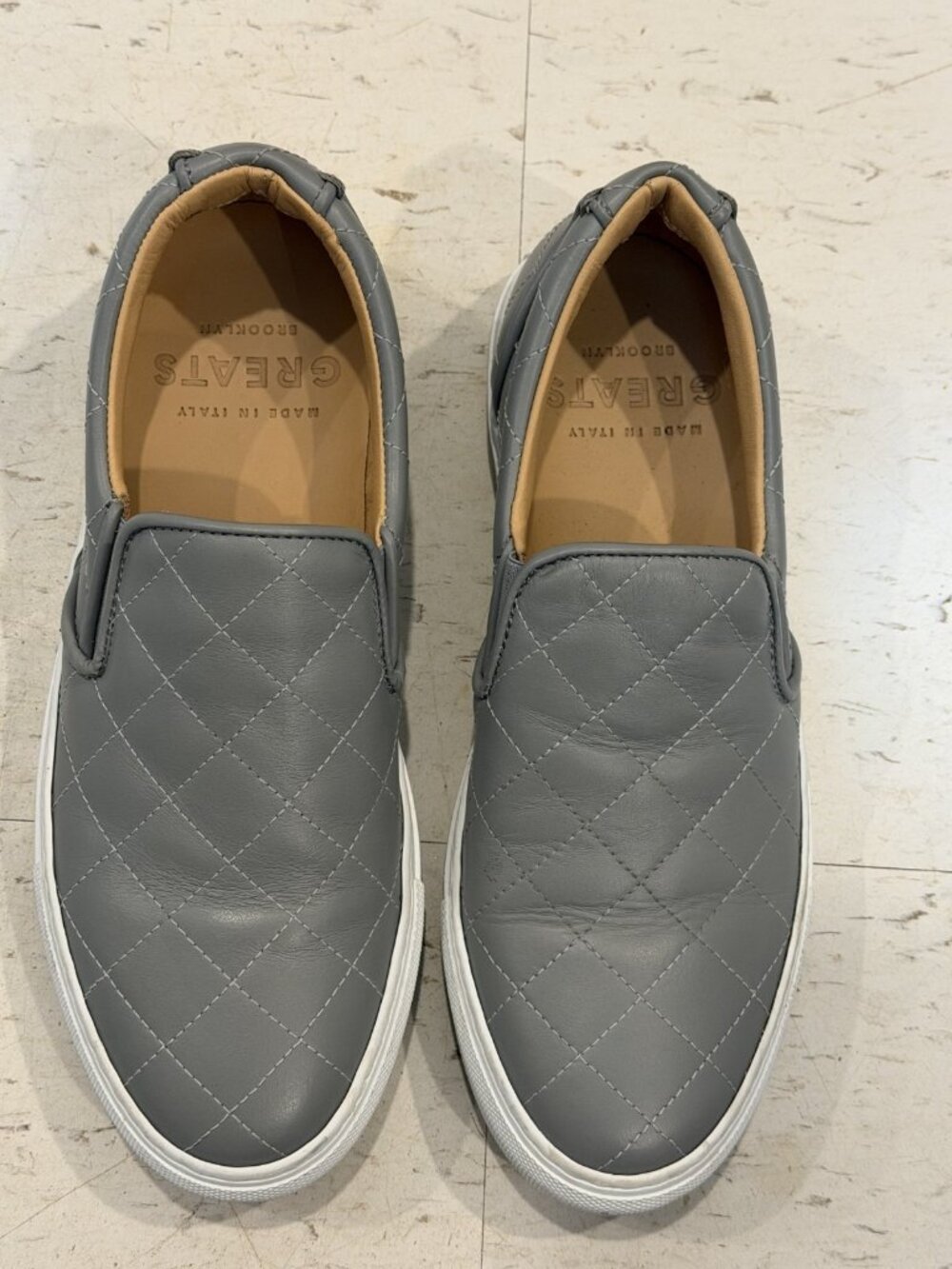 GREATS Brooklyn “The Wooster” Women’s Gray Quilted Leather Slip-On SZ 8.5